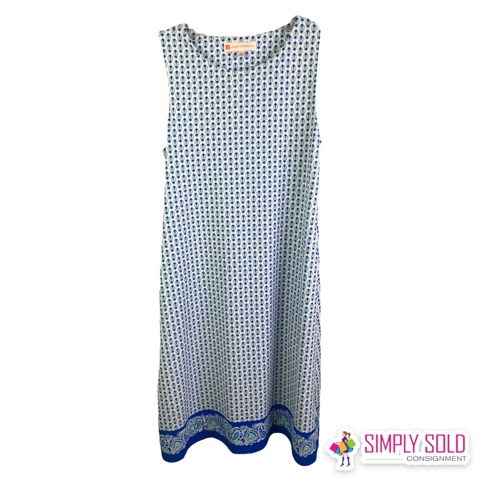 Jude Connally‎ Women's Melody A-Line Dress Ditsy Border White Blue Floral Sz XS